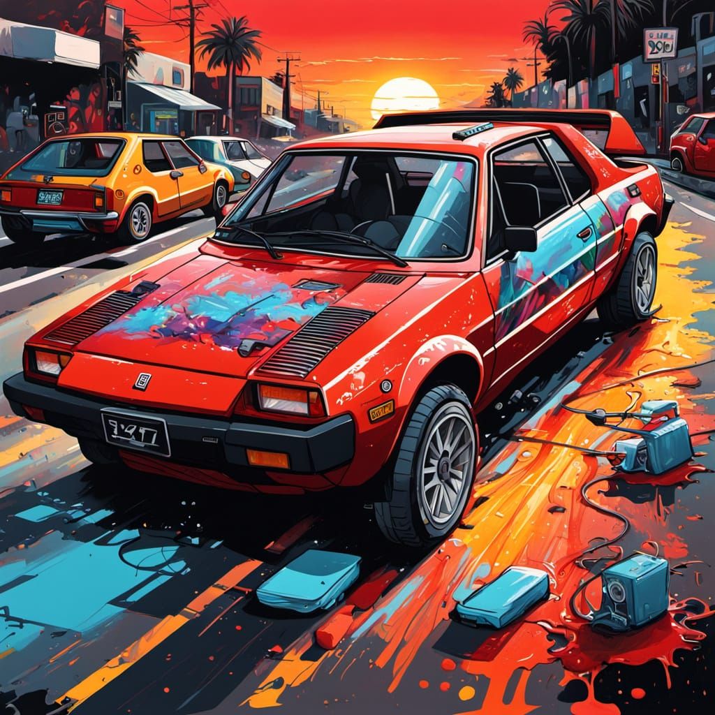 Vibrant Fiat X1/9 in Graffiti Style