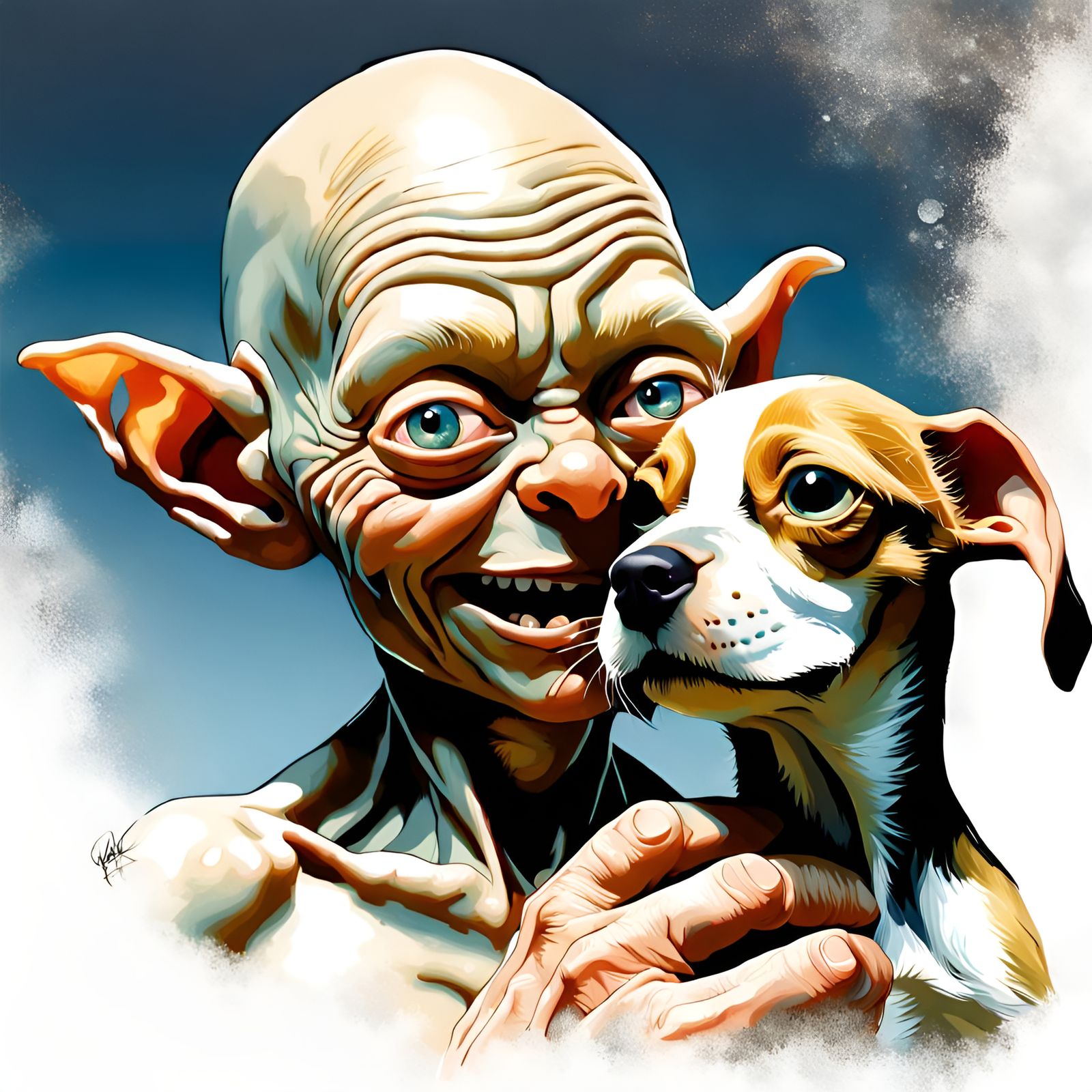 Gollum and Beagle Portrait in Detailed Digital Art