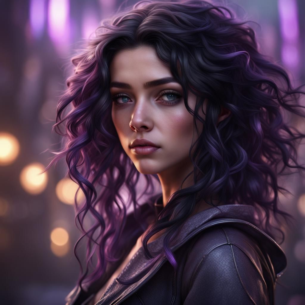 Teenage Girl with Purple Eyes: Fantasy Concept Art