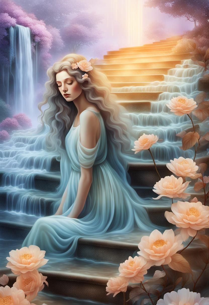 Surreal Waterfall Hair Portrait in Dreamlike Style