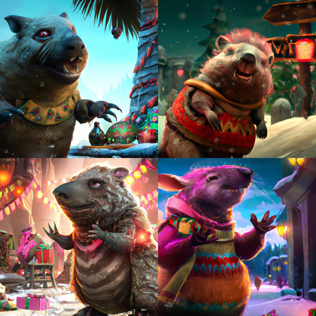 Wombat's Grand Christmas Celebration: Detailed Matte Paintin...