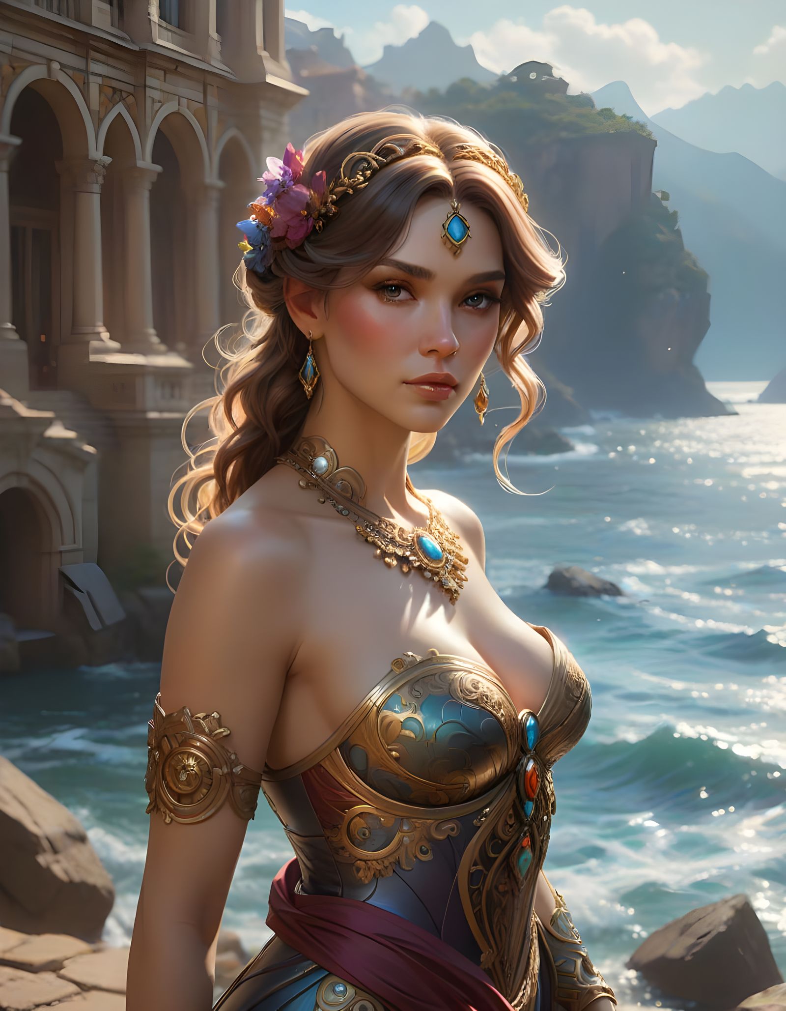 Hyperdetailed Portrait of a Voluptuous Woman in Triadic Colo...