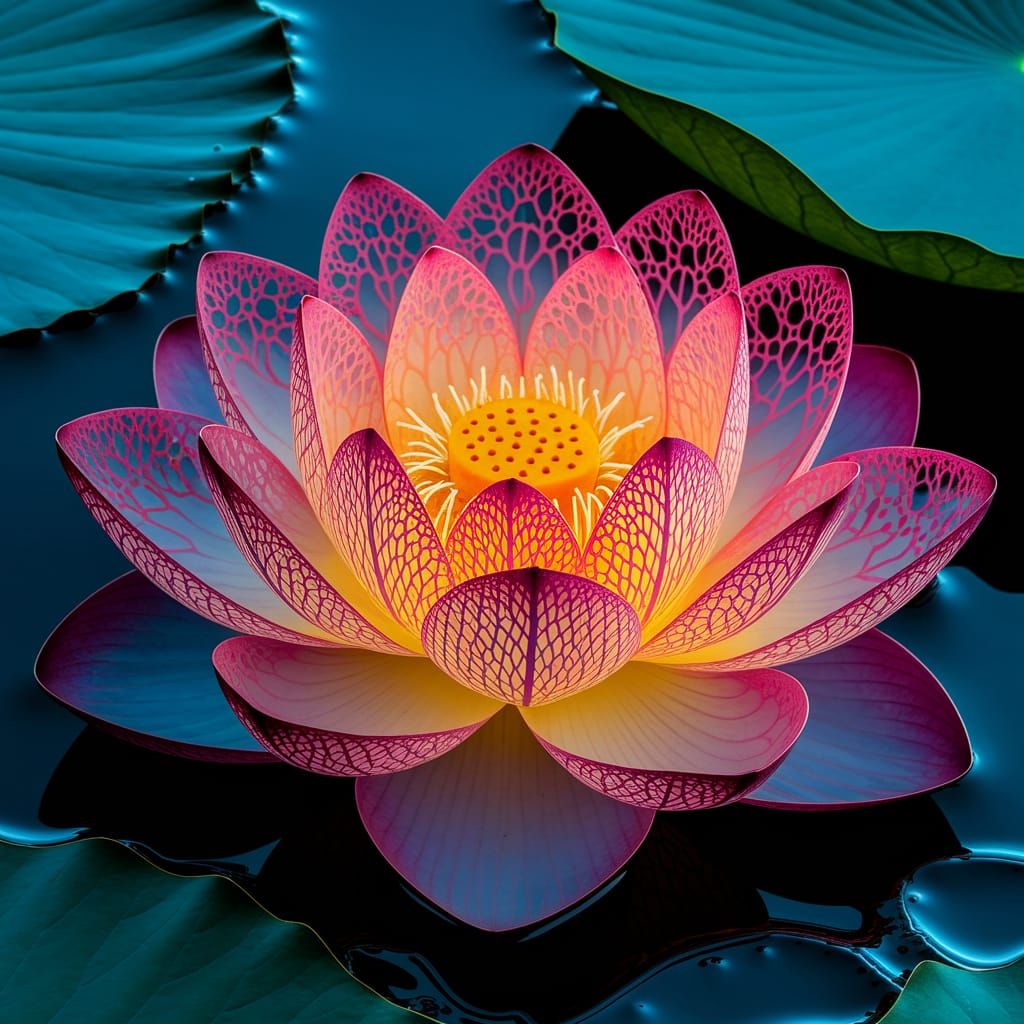 Bioluminescent Lace Lotus Flowers Macro Photograph