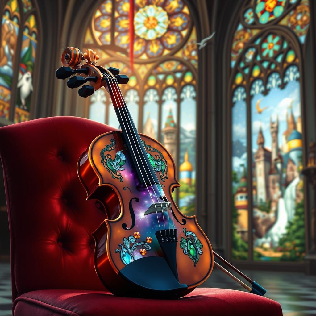 Millefiori Glass Violin Animates Cathedral Scenes