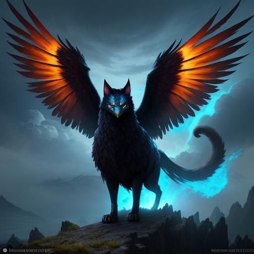Sentient Cat-Cloud with Raven Wings: Fantasy Concept Art