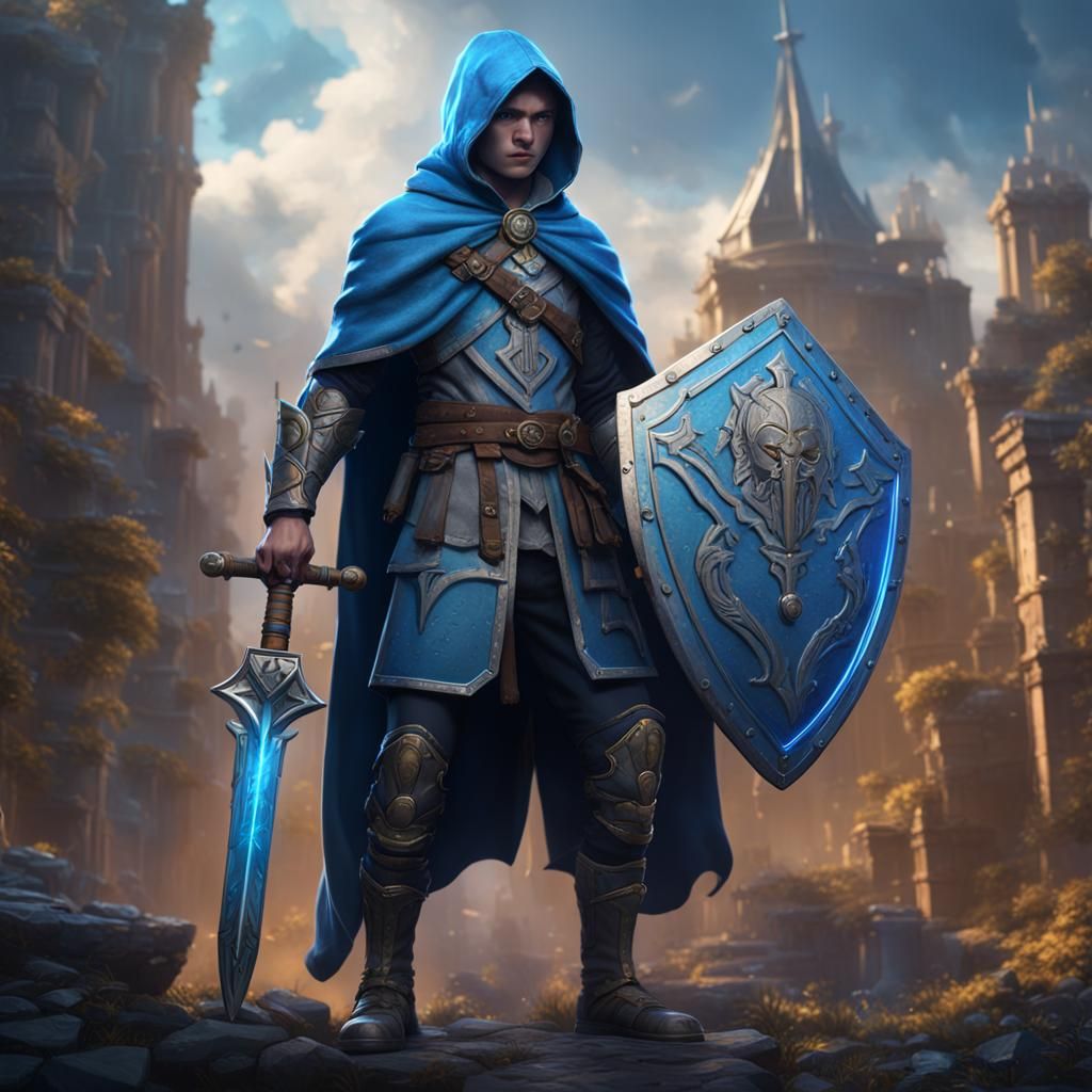 Hi-Tech Teenage Warrior with Sword and Shield