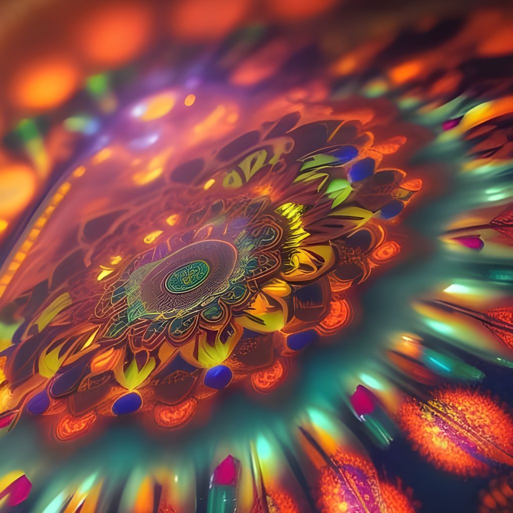 Glowing Neon Mandala Flower Lights in Art Nouveau Style