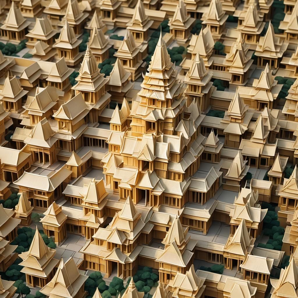 Golden Origami Angkor Wat Temple Architecture