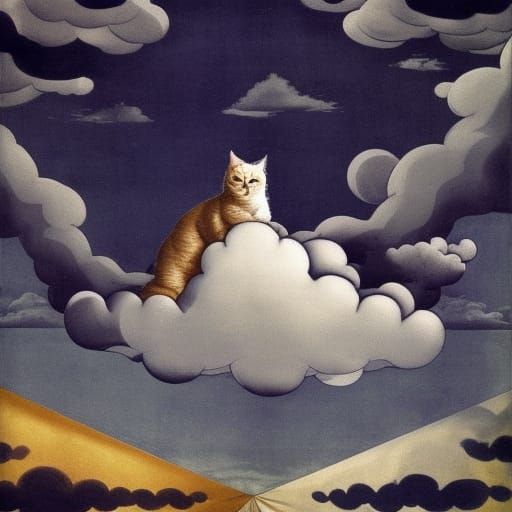 Cloud Cat Concept Art with Golden Drippings