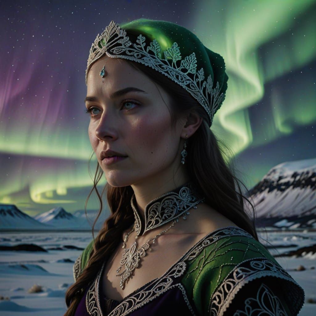 Icelandic Dancer Under Aurora Borealis: Photorealistic Portr...