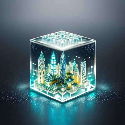 Crystal City in Glass Cube: Macro Digital Painting