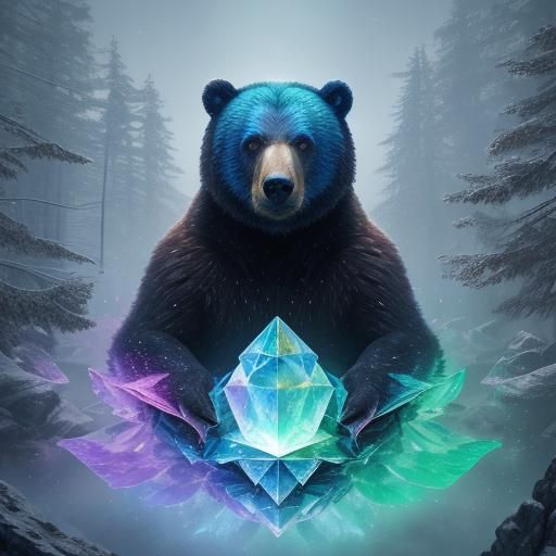 Rainbow Crystal Bear in Mystical Forest: Matte Painting