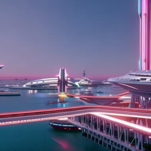 Futuristic Alien City with Neon Monorails in 8K