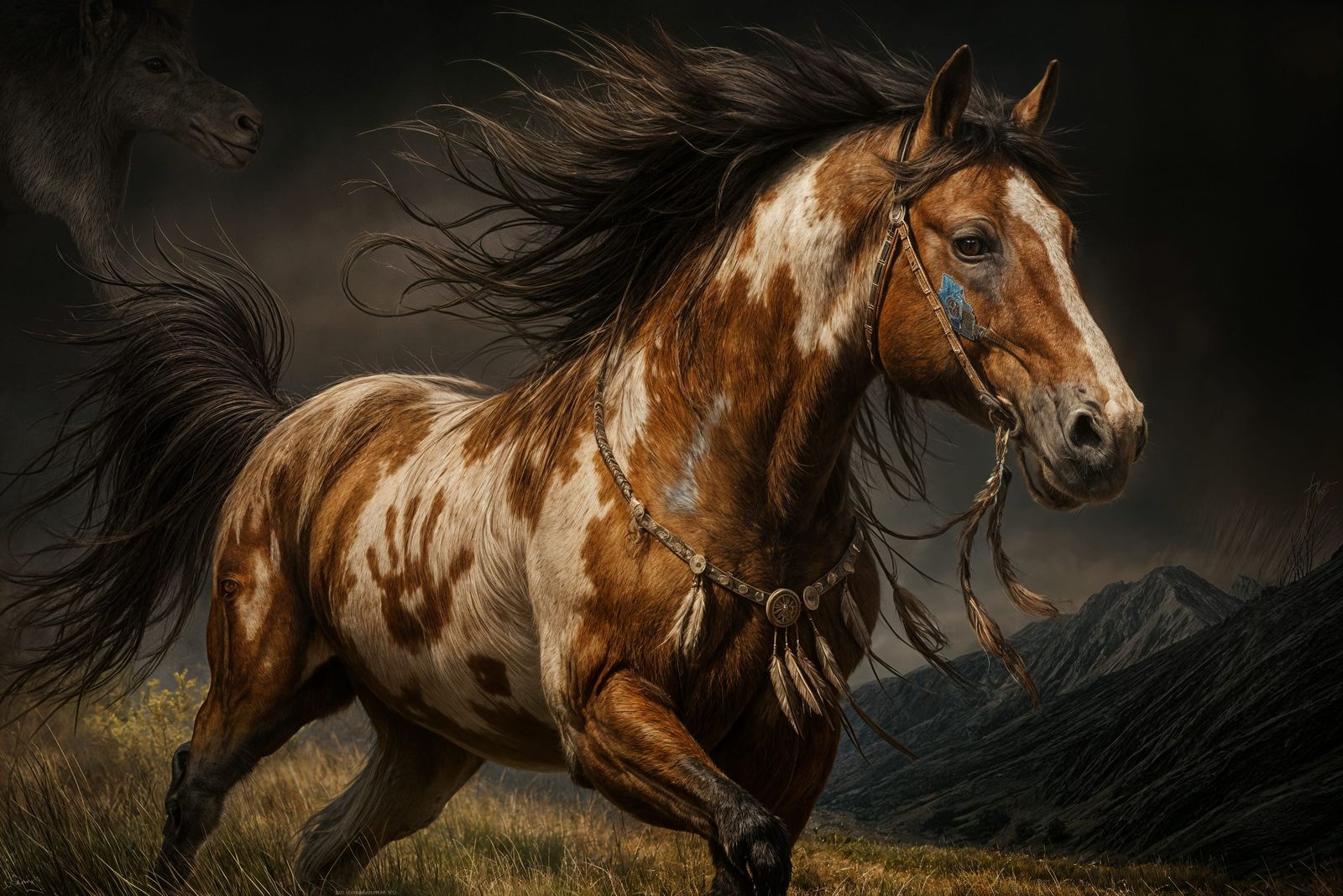 Majestic Native American Warhorse in Mountain Meadow