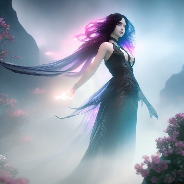 Gothic Crystal Fairy with Black Wings in Anime Style