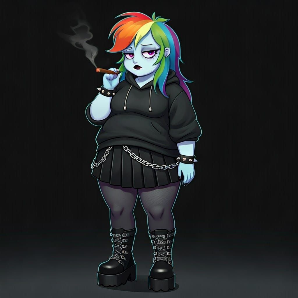 Goth Rainbow Dash with Cigar in Kunisada Style