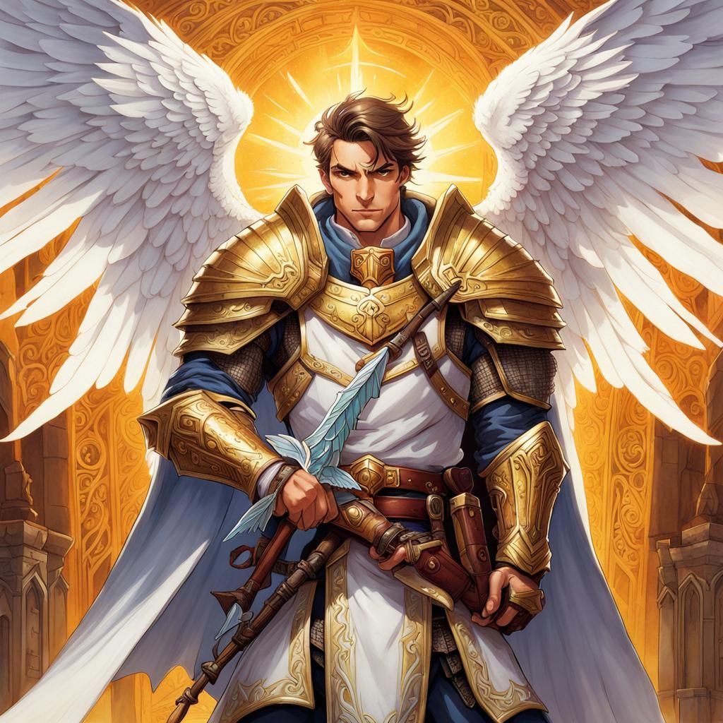 Anime Paladin with White Wings in Radiant Style