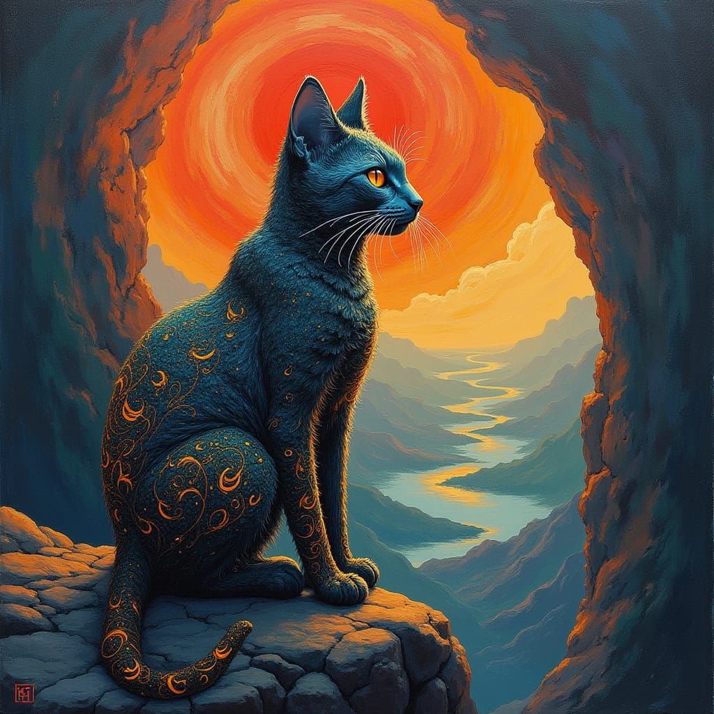 Mystical Cat Overlooking Portal as Acrylic Art
