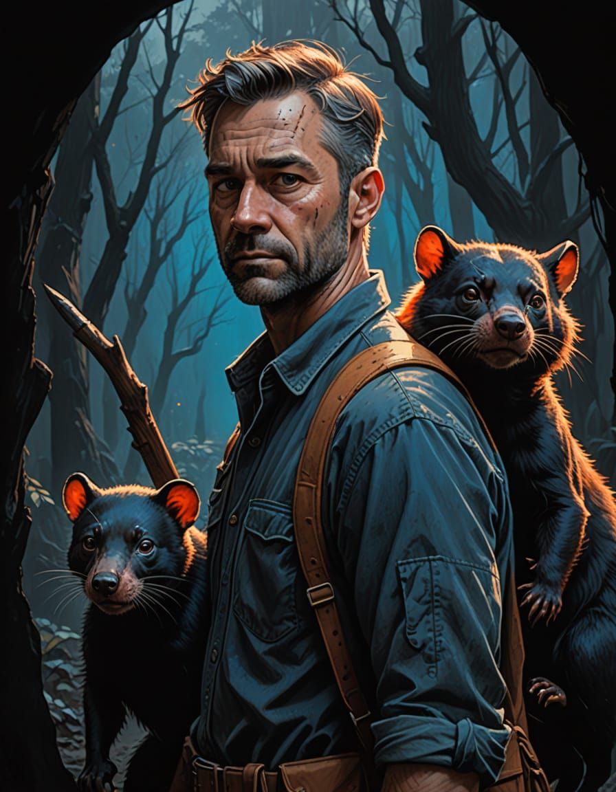 Charcoal Drawing of Man with Contrasting Alter Egos