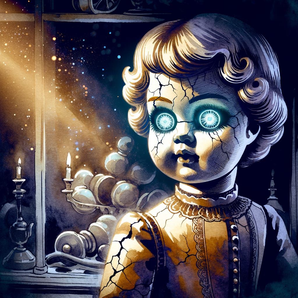 Eerie Antique Porcelain Doll in Art Nouveau Style