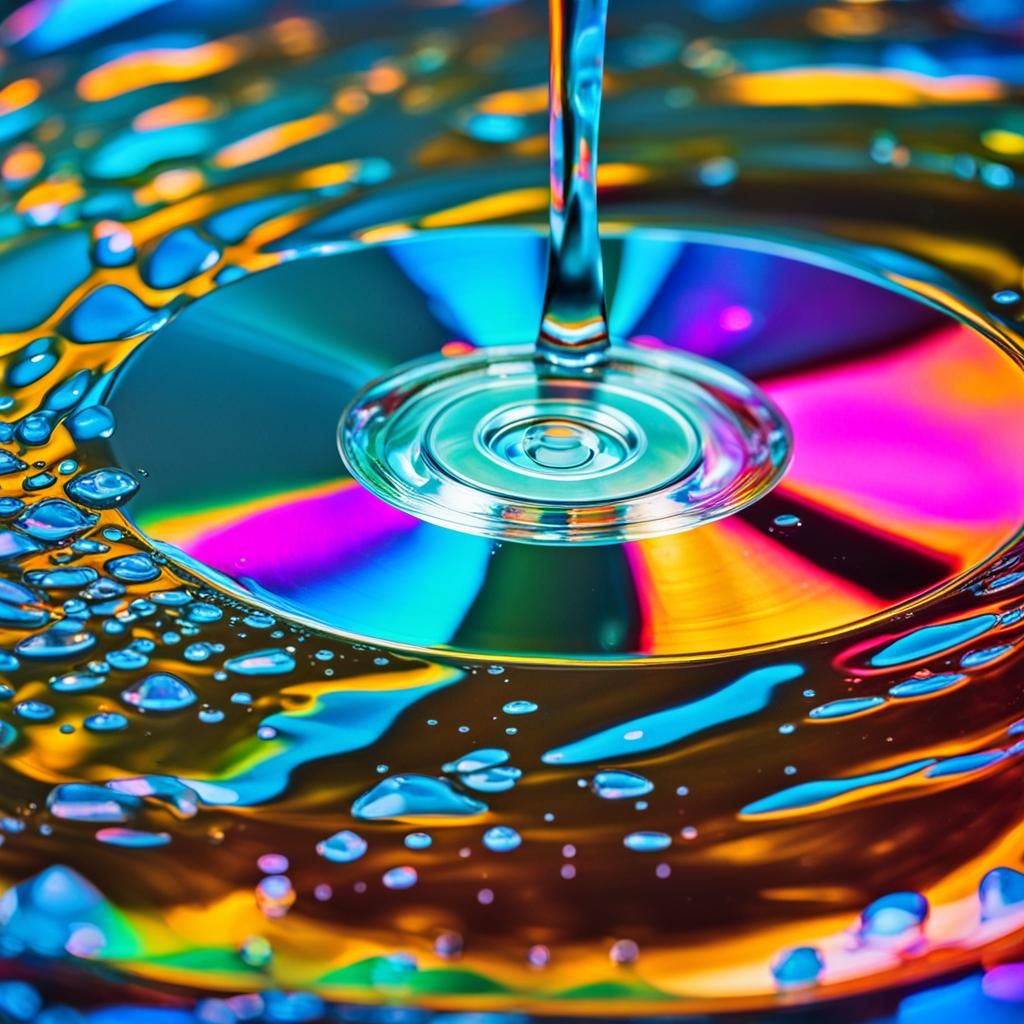 Macro Photo of Colorful CD with Water Droplets
