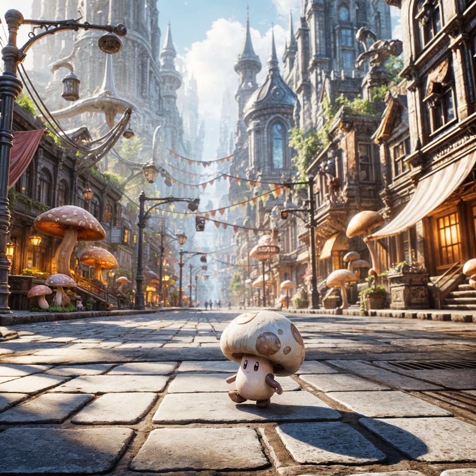 Whimsical Mushroom Wonders in Fantasy City