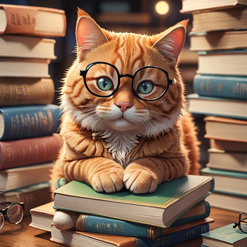 Ginger Cat with Glasses in 3D Anime Style