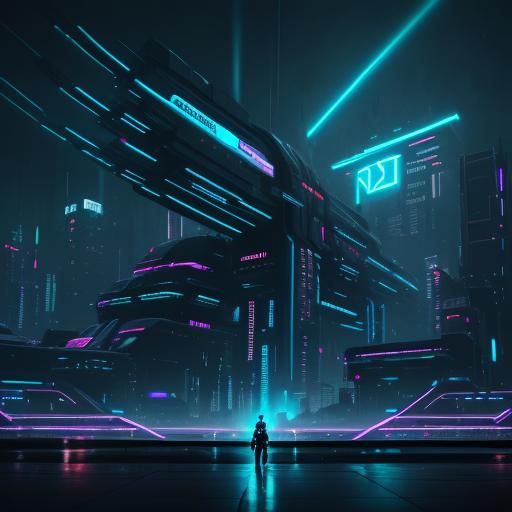 Glowing Blue Energy Bolt in Cyberpunk Cityscape