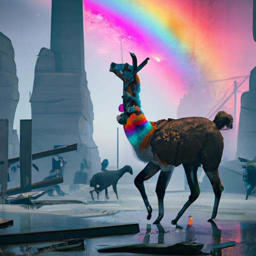 Llama Dances Through Post-Apocalyptic Rainbow Hellscape