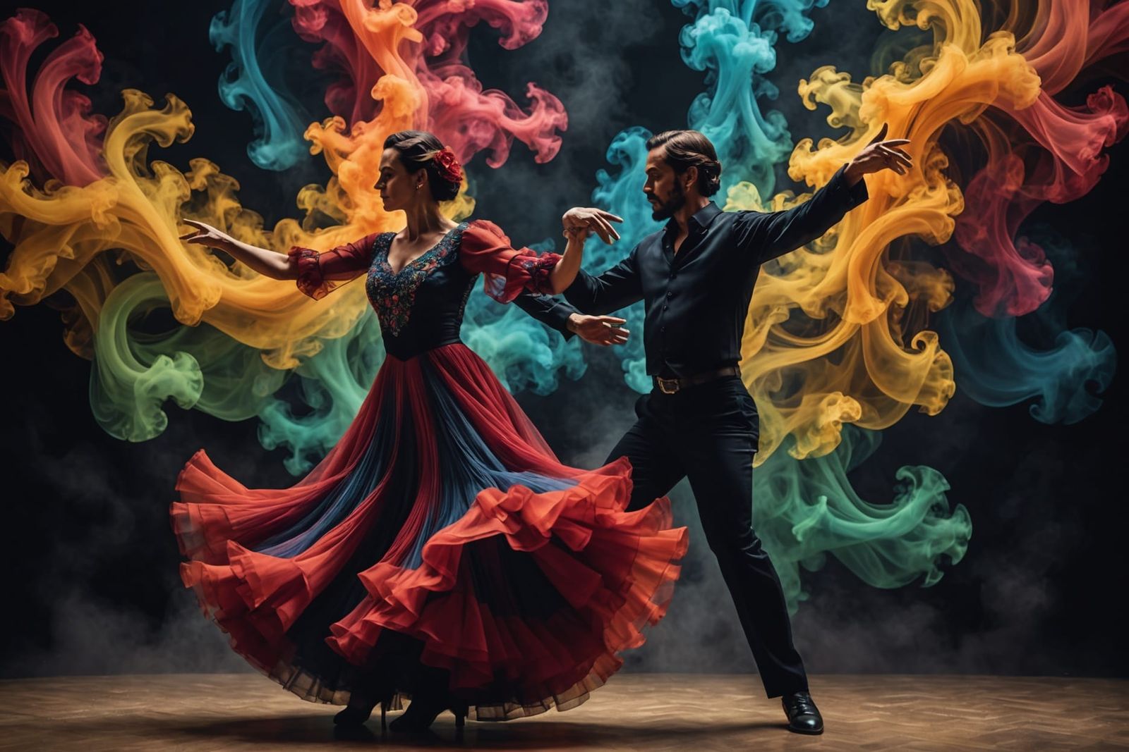 Fractal Flamenco Dance in Multicolored Smoke