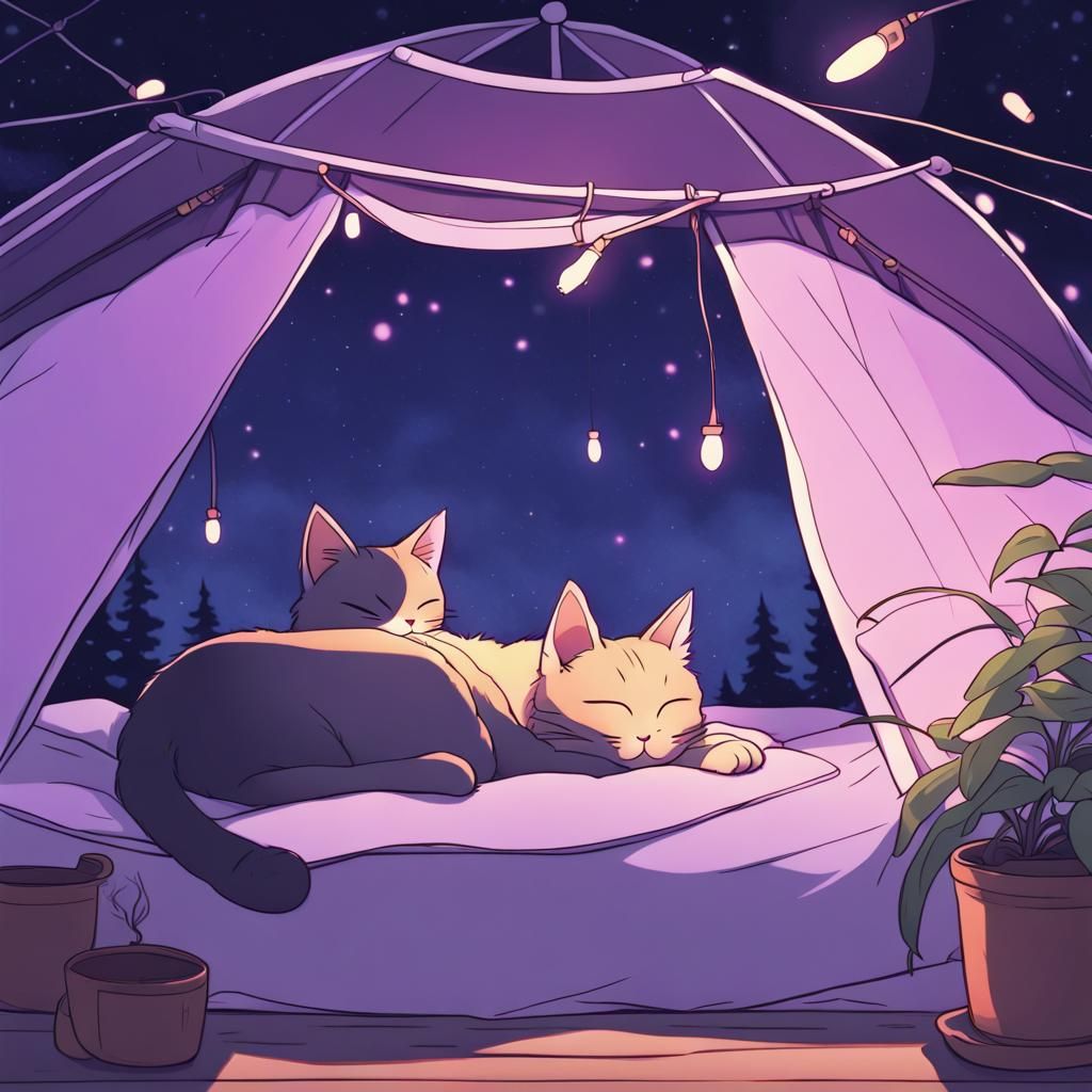 Cat Nap in Tent: Anime-Inspired Lofi Dreamscape