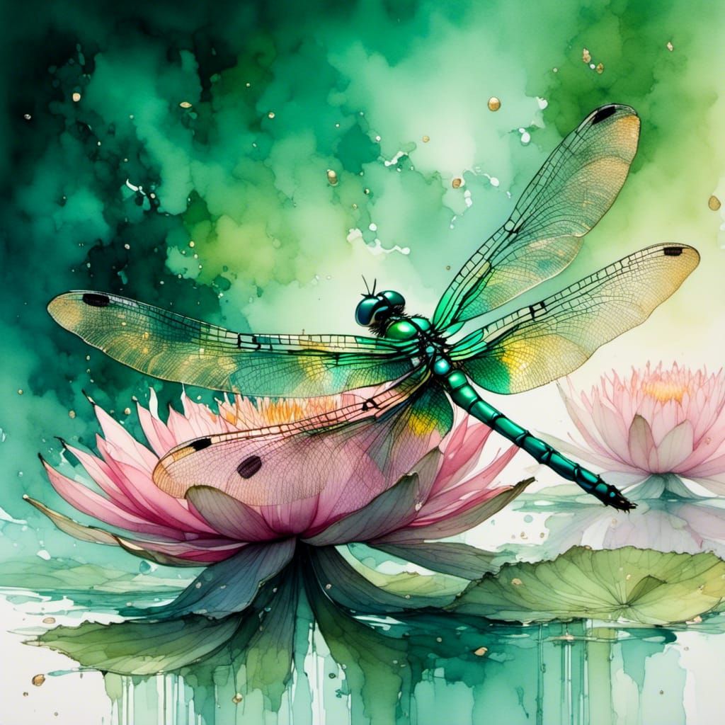 Dragonfly & lotus flower.