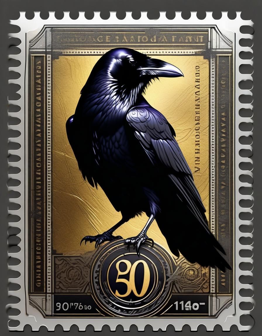 Raven Postage Stamp: Conceptual Digital Art
