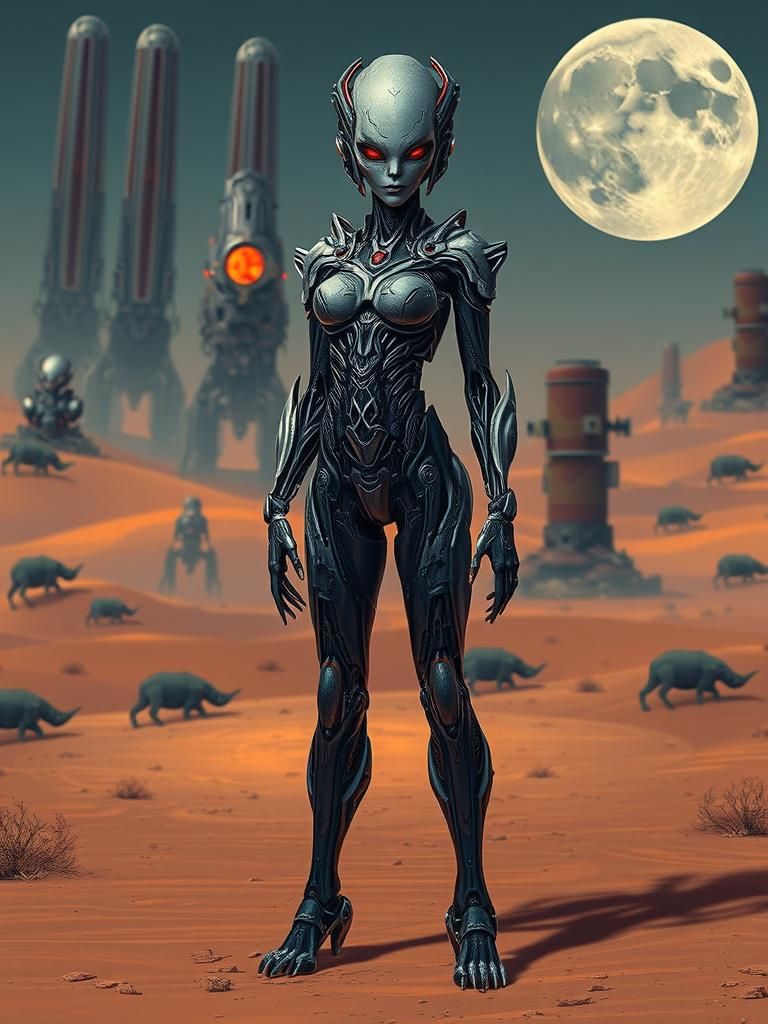 Cybernetic Alien in Mecha Wasteland