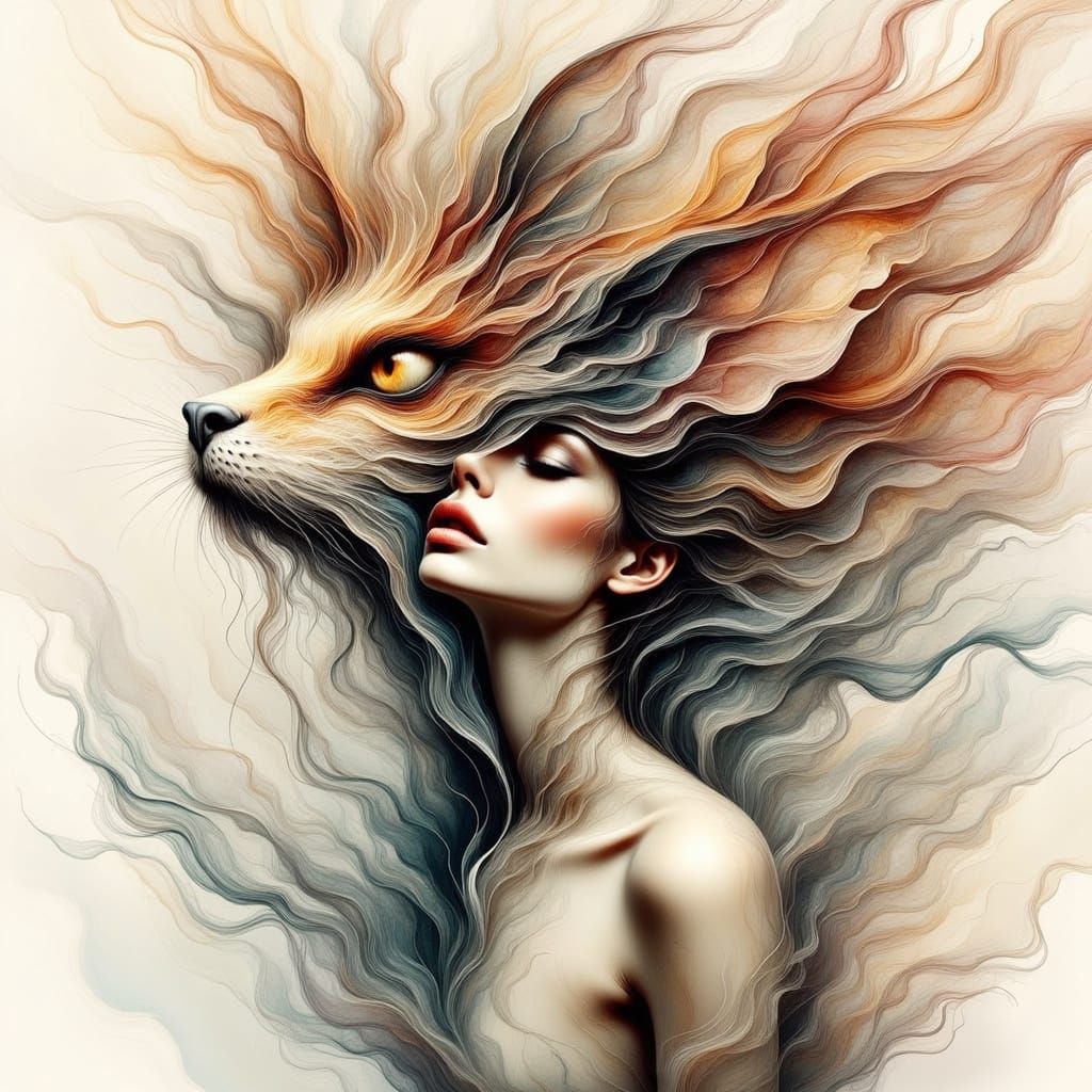 Ethereal Fantasy Creature in Smoky Whirlwind