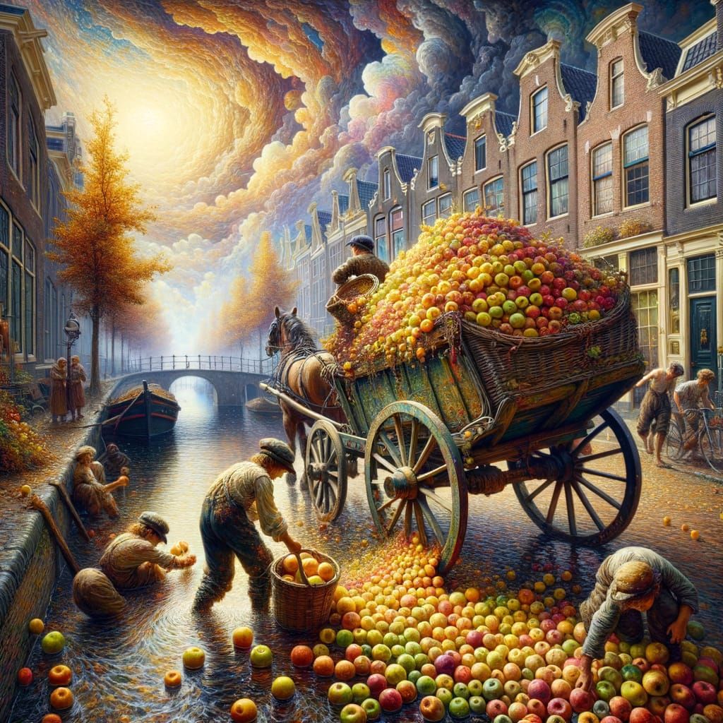 Neo-Expressionist Amsterdam Scene with Apples
