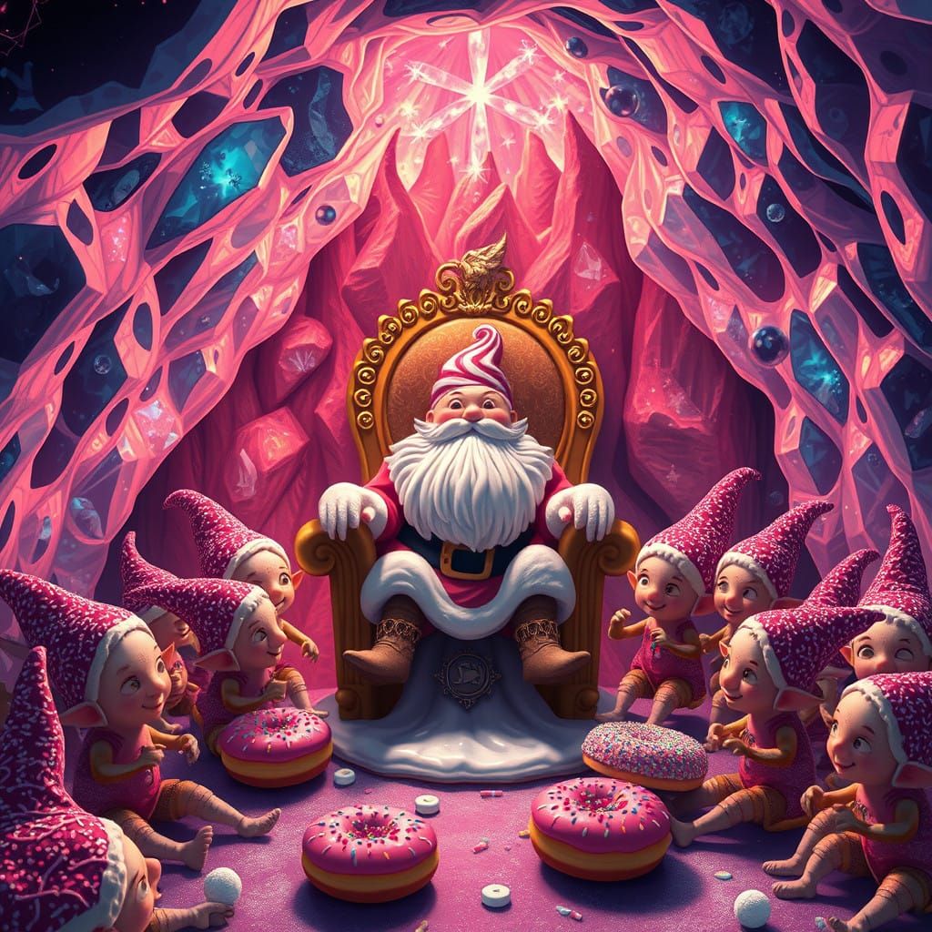Whimsical Astral Christmas Cave Filled with Doughnut Elves a...