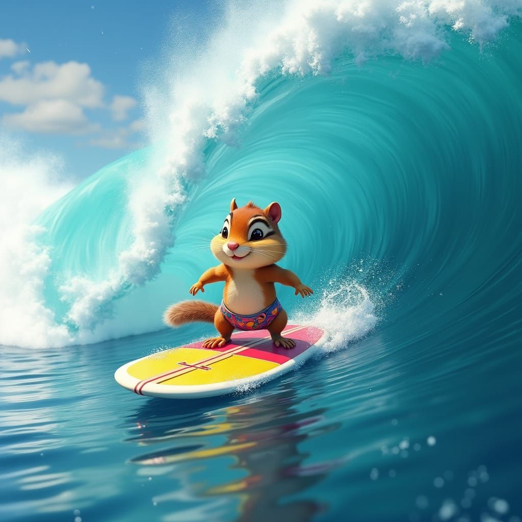 Courageous Chipmunk Rides the Wave in Vibrant Surf Style