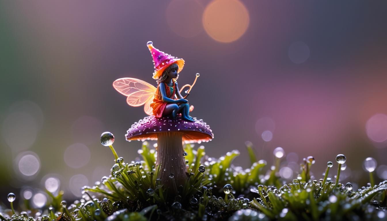 Neon Fairy on Mushroom: Macro Photography