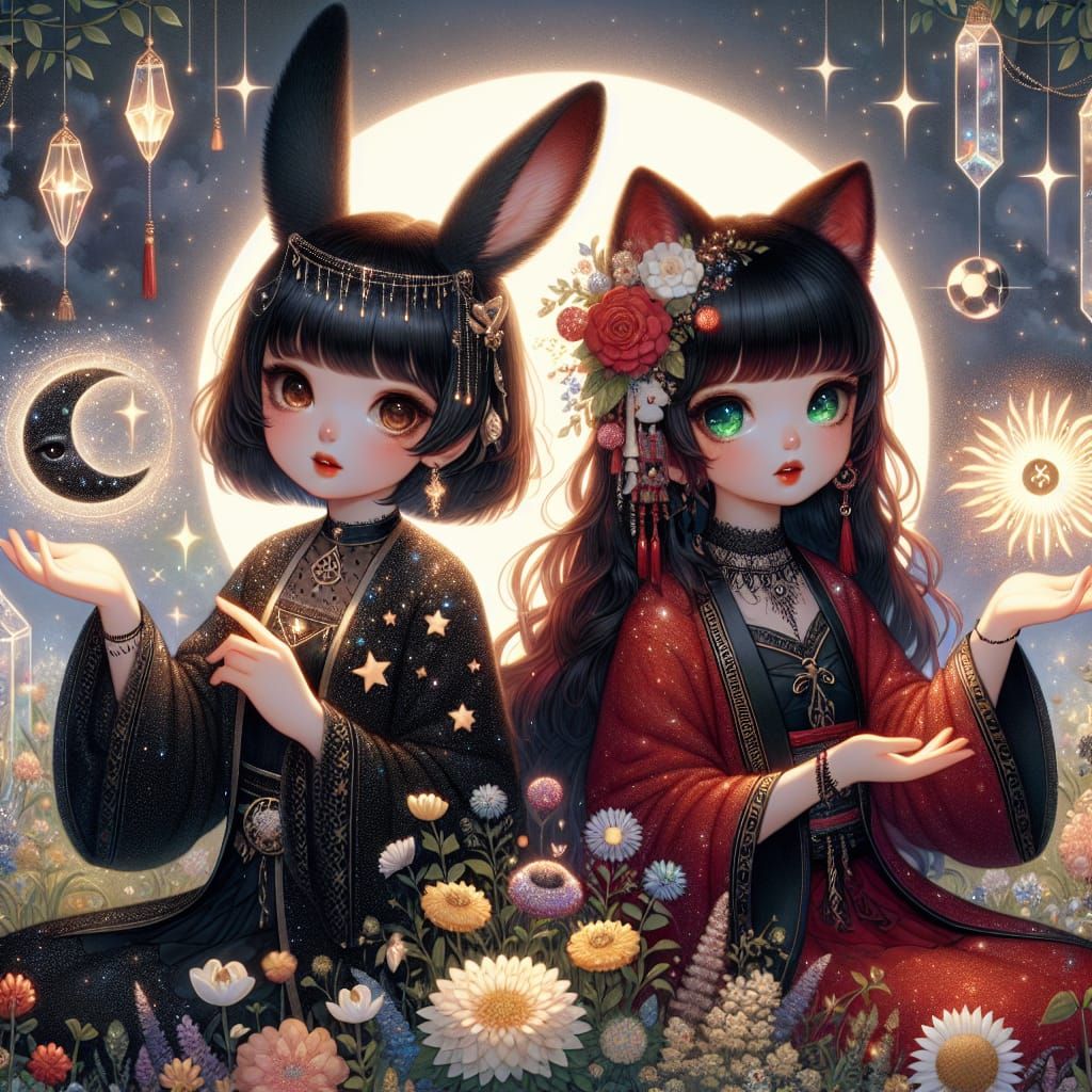 Evolved (with NighCafe preset) Moon Rabbit Moon and Sun Neko...