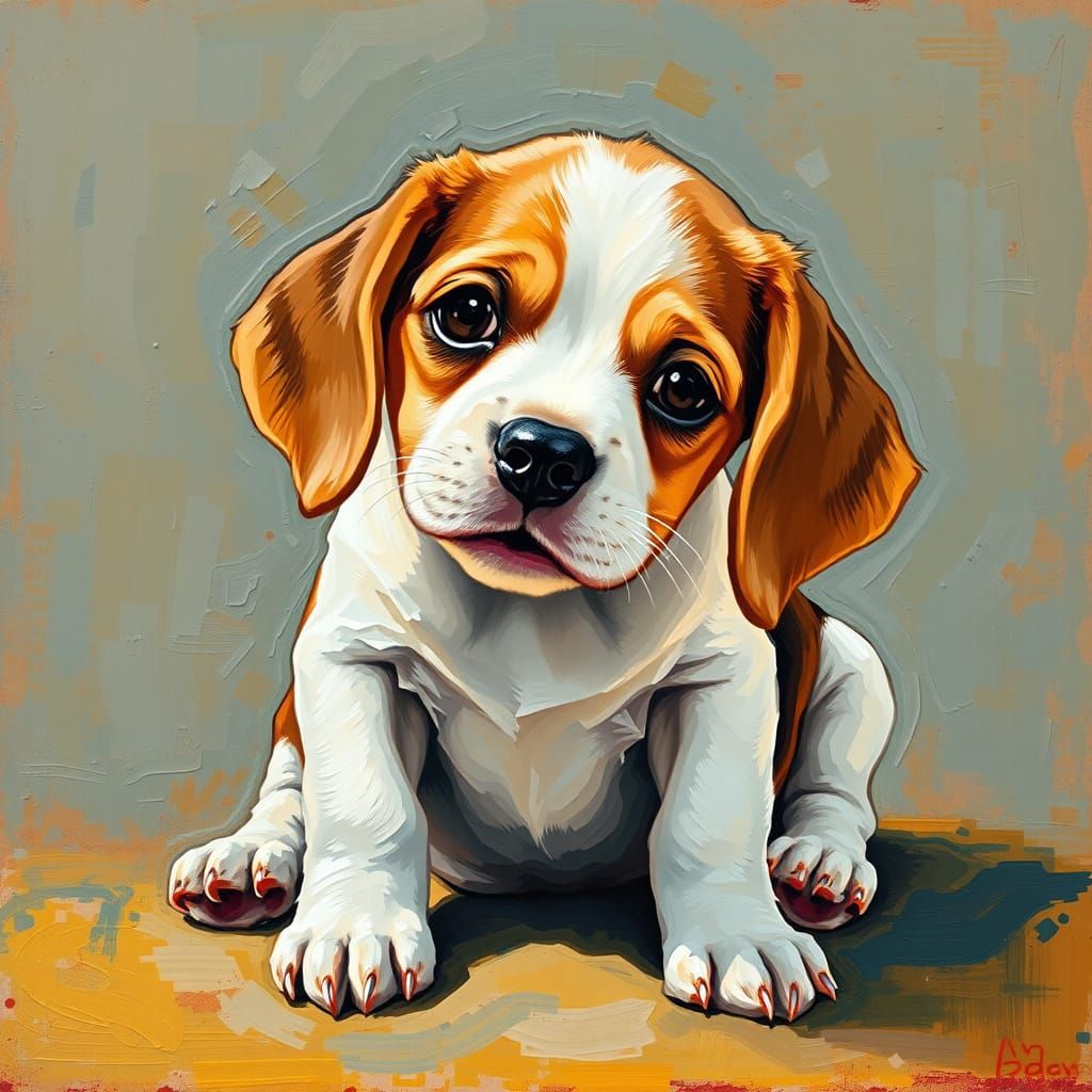 Begging Beagle Puppy in Neo-Impressionistic Style