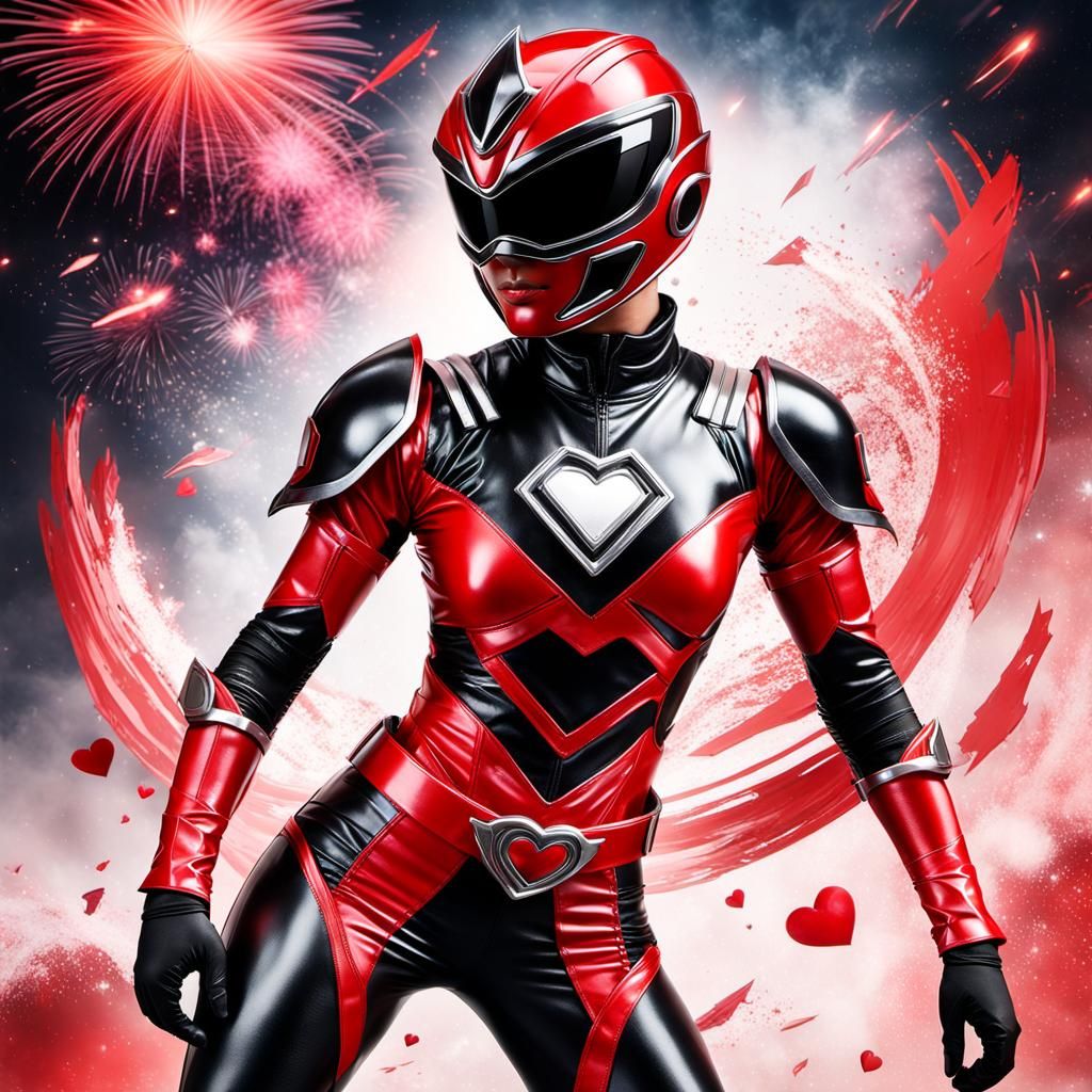 Futuristic Red and Black Power Ranger in Metropolis