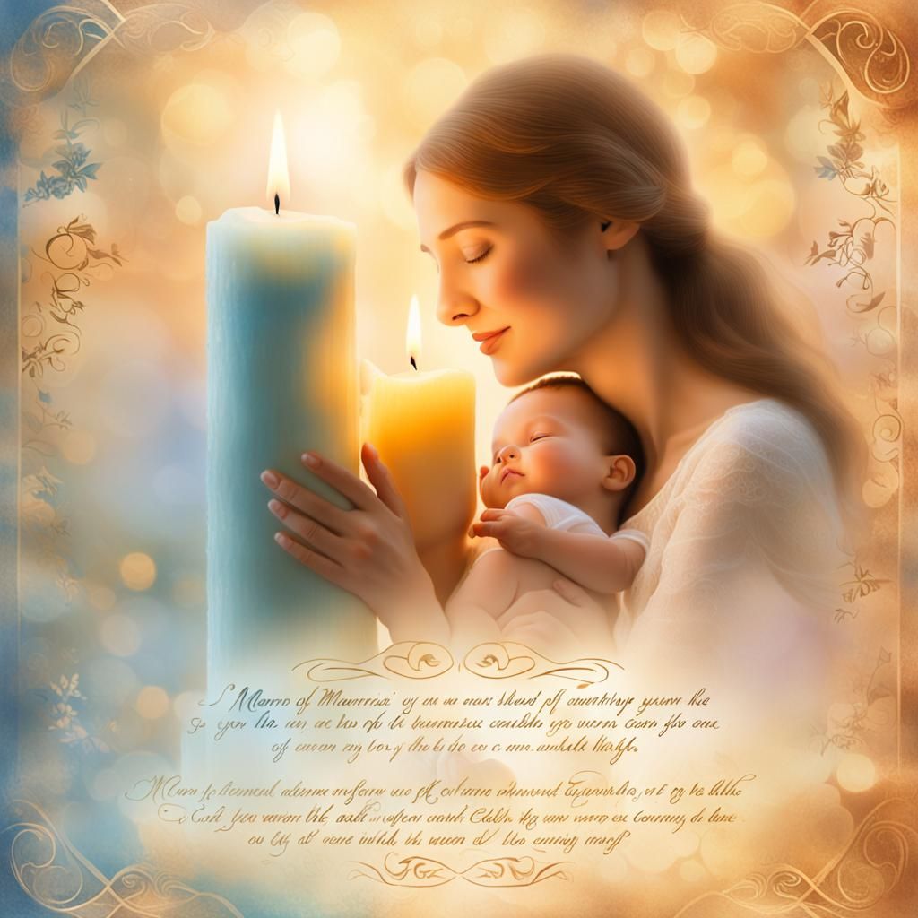 Glowing Candle Illuminates Mother and Child in Fantasy Art