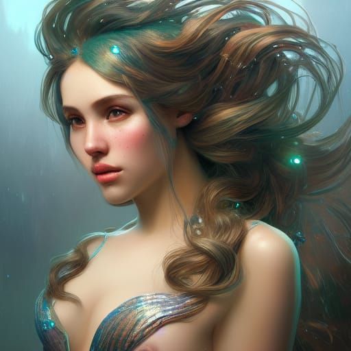 Sparkling Mermaid Portrait in Digital Art Style