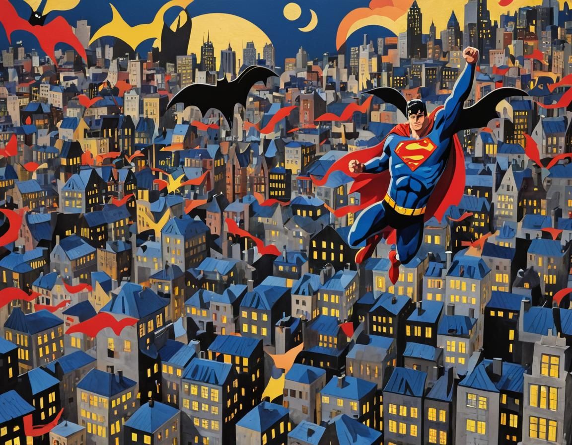 Superman and Batman in Henri Matisse Style