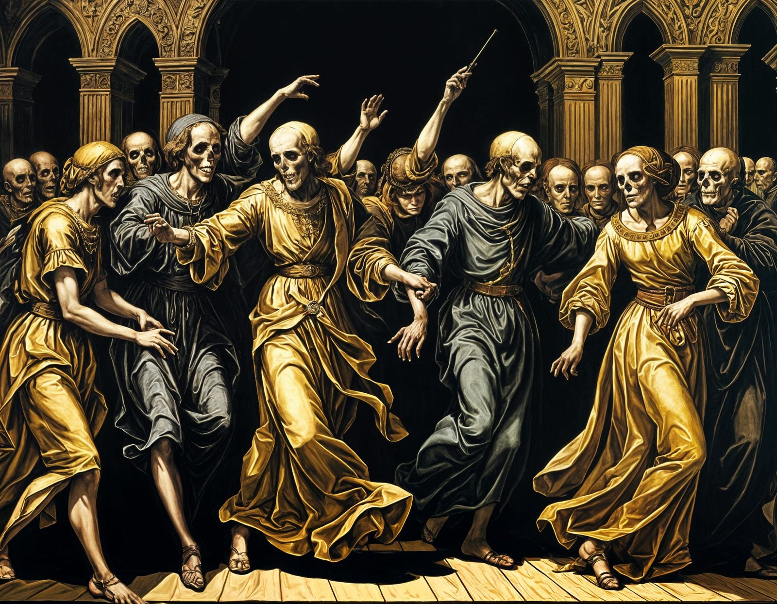 Renaissance Dance of Death in Oil Painting Style