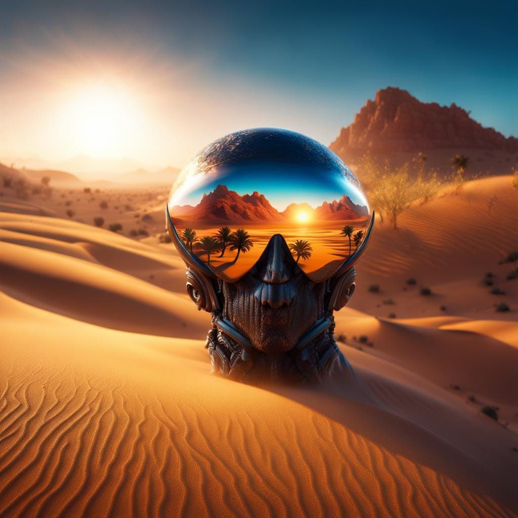 Alien Double Exposure: Desert Oasis in Matte Painting