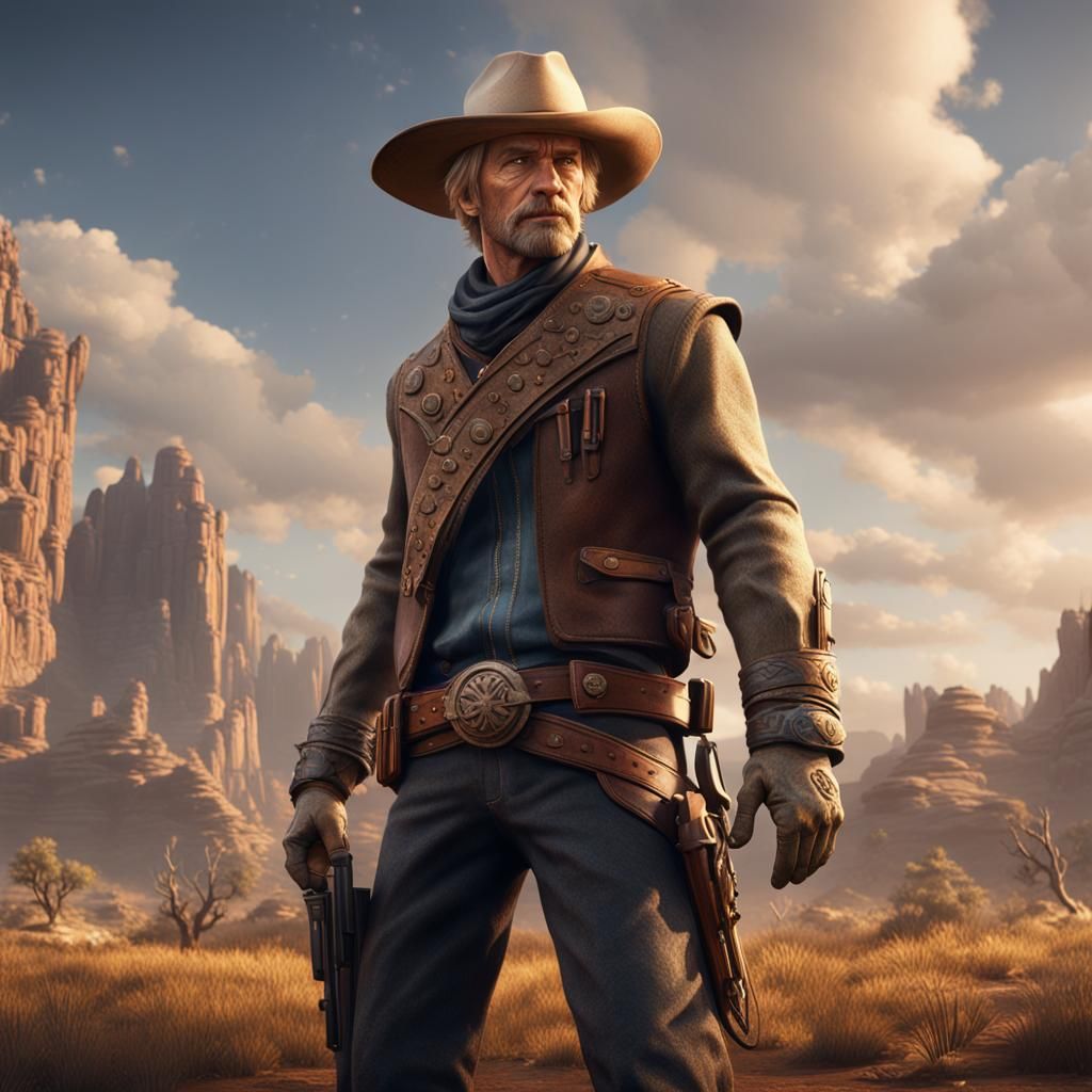 Cowboy with Blond Hair, Detailed Matte Painting