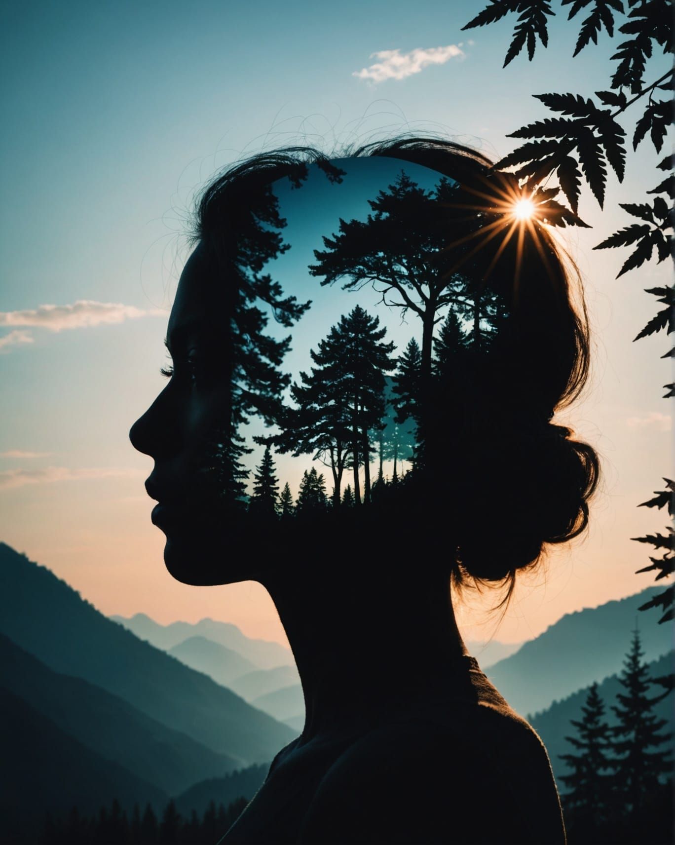 Double Exposure Silhouette of Nature's Beauty