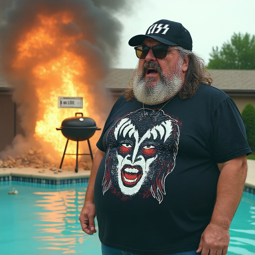 Exploding BBQ Grill Mishap by the Pool